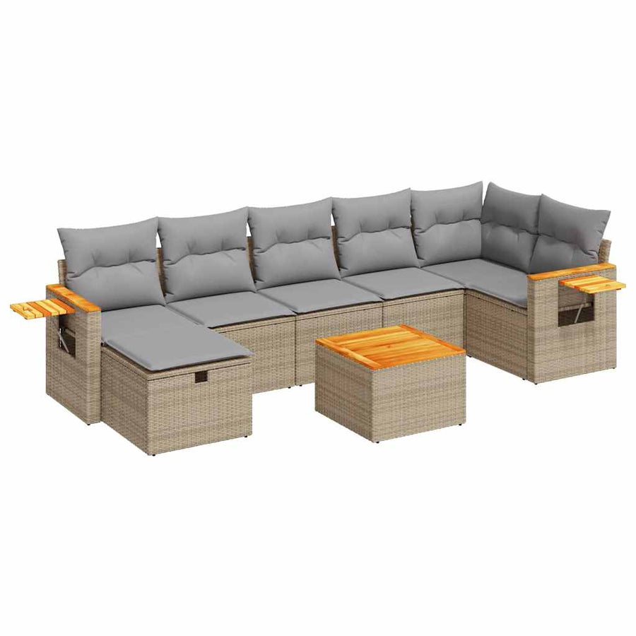 8-delige Loungeset met kussens poly rattan beige