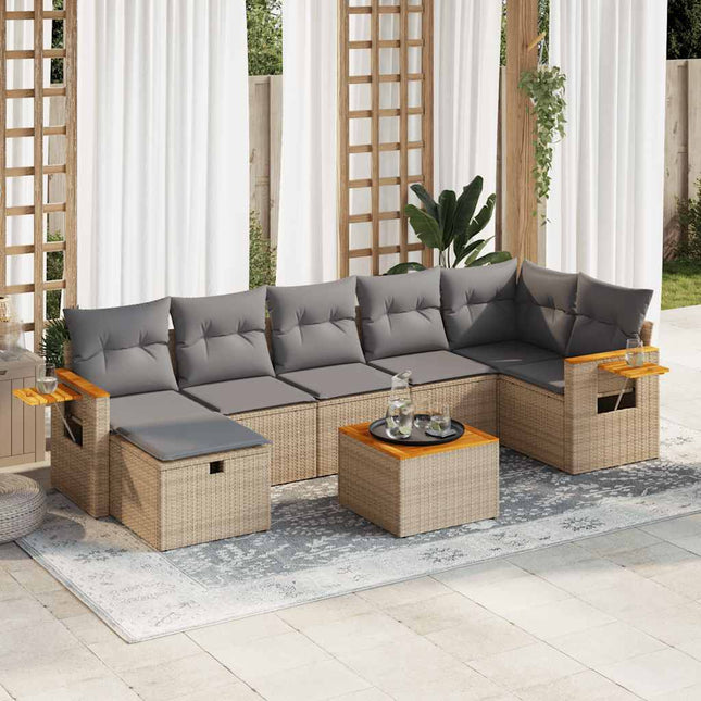 8-delige Loungeset met kussens poly rattan beige