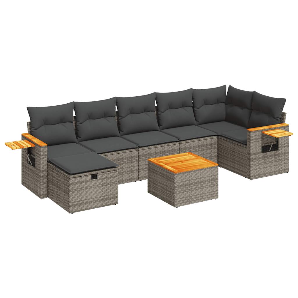 8-delige Loungeset met kussens poly rattan grijs