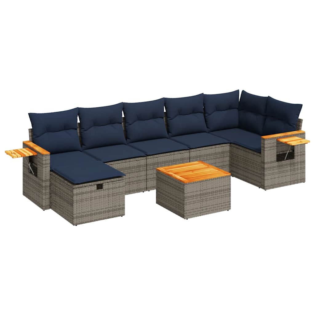 8-delige Loungeset met kussens poly rattan grijs