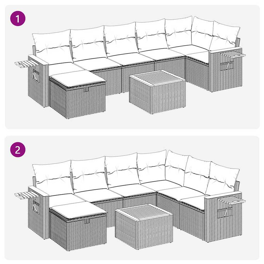 8-delige Loungeset met kussens poly rattan grijs