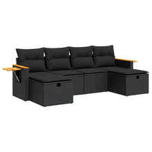 6-delige Loungeset met kussens poly rattan zwart