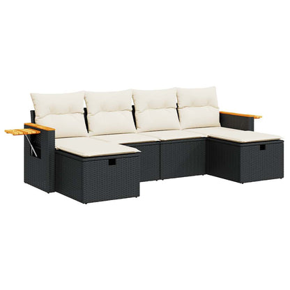 6-delige Loungeset met kussens poly rattan zwart