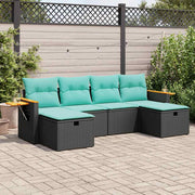 6-piece Lounge Set with Cushions Poly Rattan Black