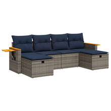 6-delige Loungeset met kussens poly rattan grijs