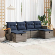 6-delige Loungeset met kussens poly rattan grijs