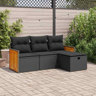 4-delige Loungeset met kussens poly rattan zwart