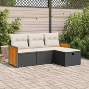 4-piece Loungeset with cushions poly rattan black