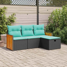 4-delige Loungeset met kussens poly rattan zwart