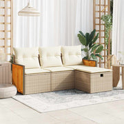 4-piece Lounge Set with Cushions Poly Rattan Beige