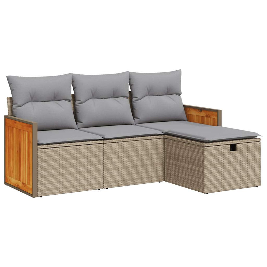 4-delige Loungeset met kussens poly rattan beige