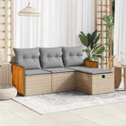 4-delige Loungeset met kussens poly rattan beige