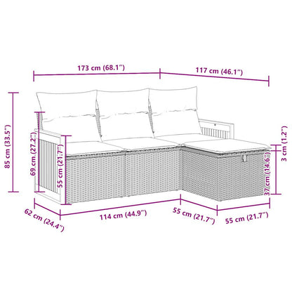 4-delige Loungeset met kussens poly rattan grijs