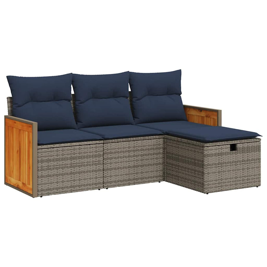 4-delige Loungeset met kussens poly rattan grijs