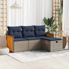 4-piece Lounge Set with cushions poly rattan grey