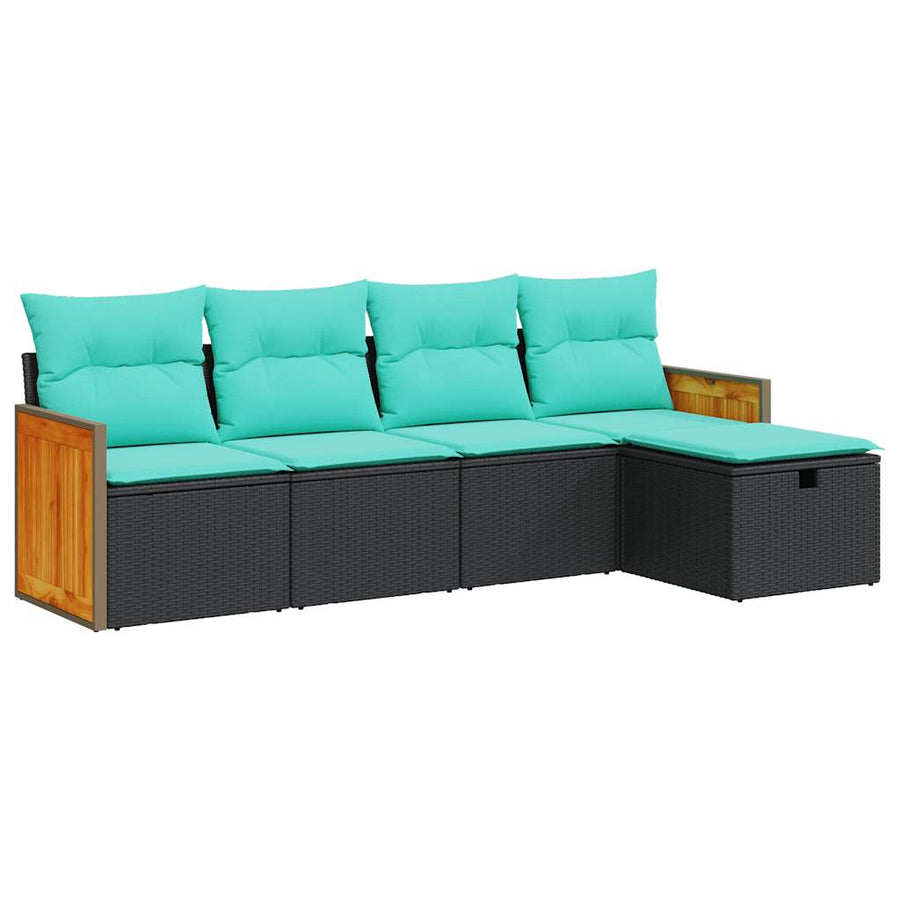 5-delige Loungeset met kussens poly rattan zwart