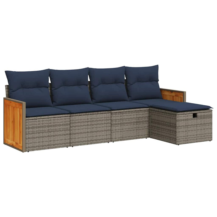 5-delige Loungeset met kussens poly rattan grijs