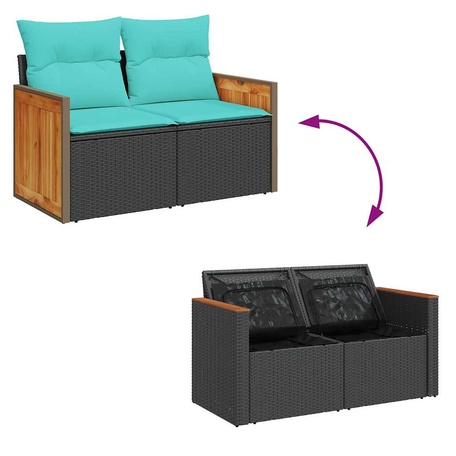 6-delige Loungeset met kussens poly rattan zwart