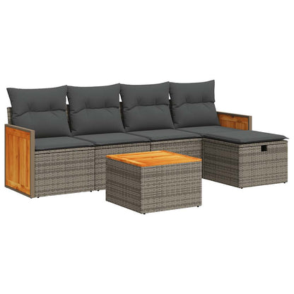 6-delige Loungeset met kussens poly rattan grijs