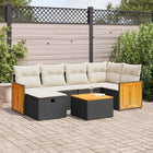 7-delige Loungeset met kussens poly rattan zwart