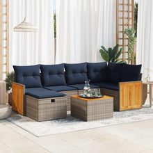 7-delige Loungeset met kussens poly rattan grijs
