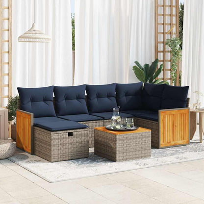 7-delige Loungeset met kussens poly rattan grijs