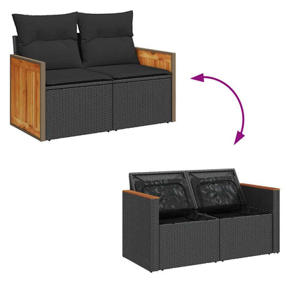 7-delige Loungeset met kussens poly rattan zwart