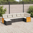 7-delige Loungeset met kussens poly rattan zwart