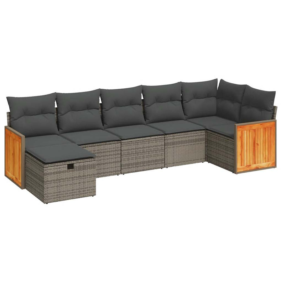7-delige Loungeset met kussens poly rattan grijs
