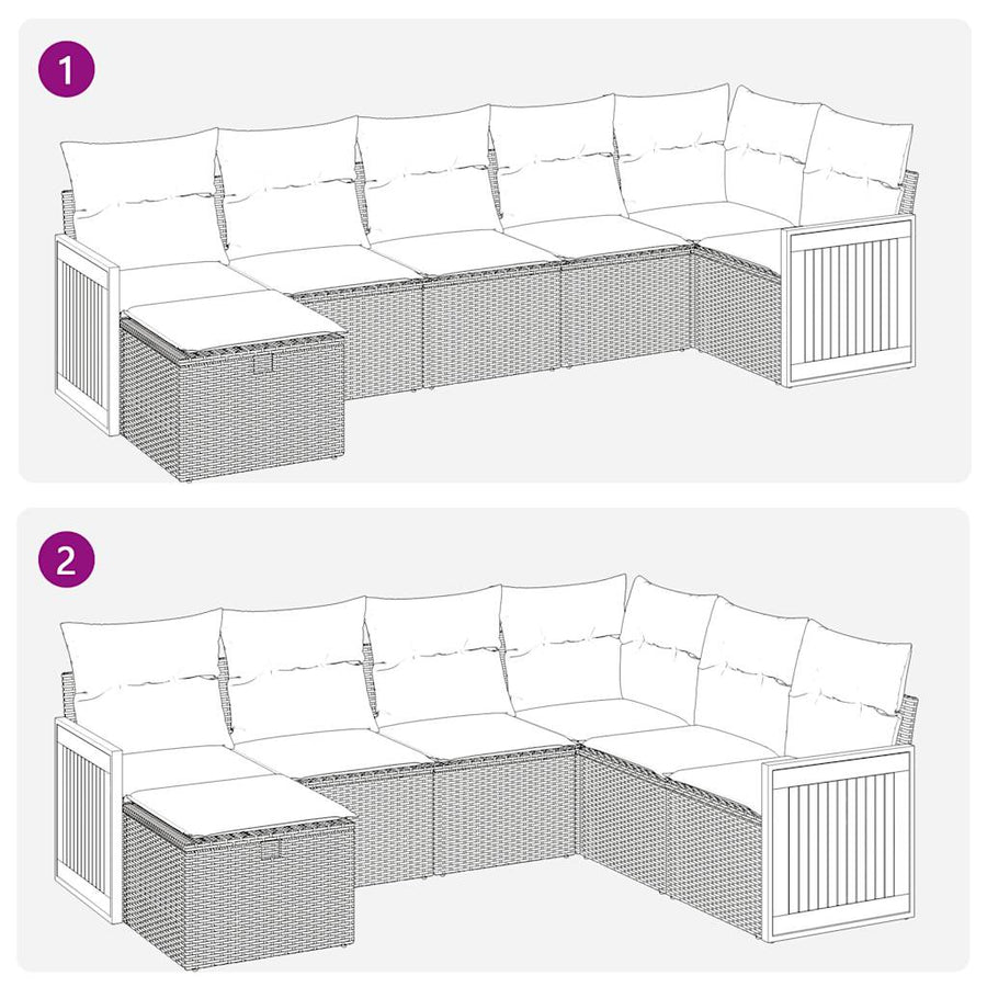 7-delige Loungeset met kussens poly rattan grijs