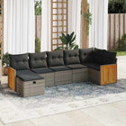 7-delige Loungeset met kussens poly rattan grijs