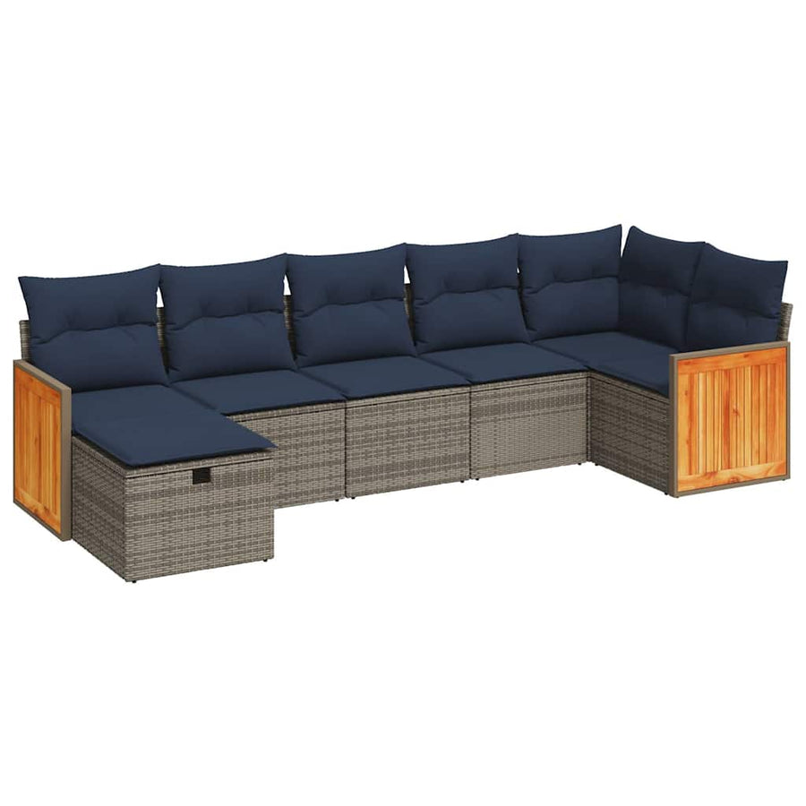 7-delige Loungeset met kussens poly rattan grijs