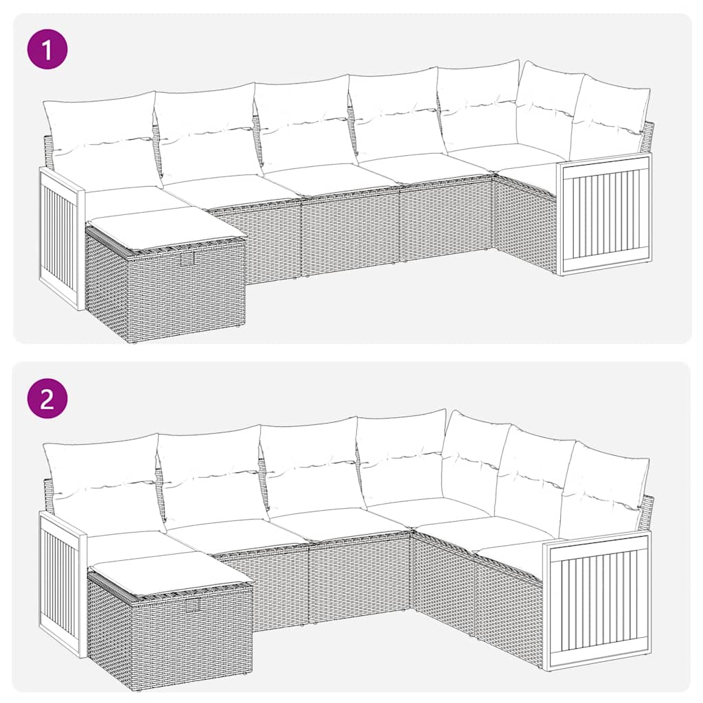 7-delige Loungeset met kussens poly rattan grijs