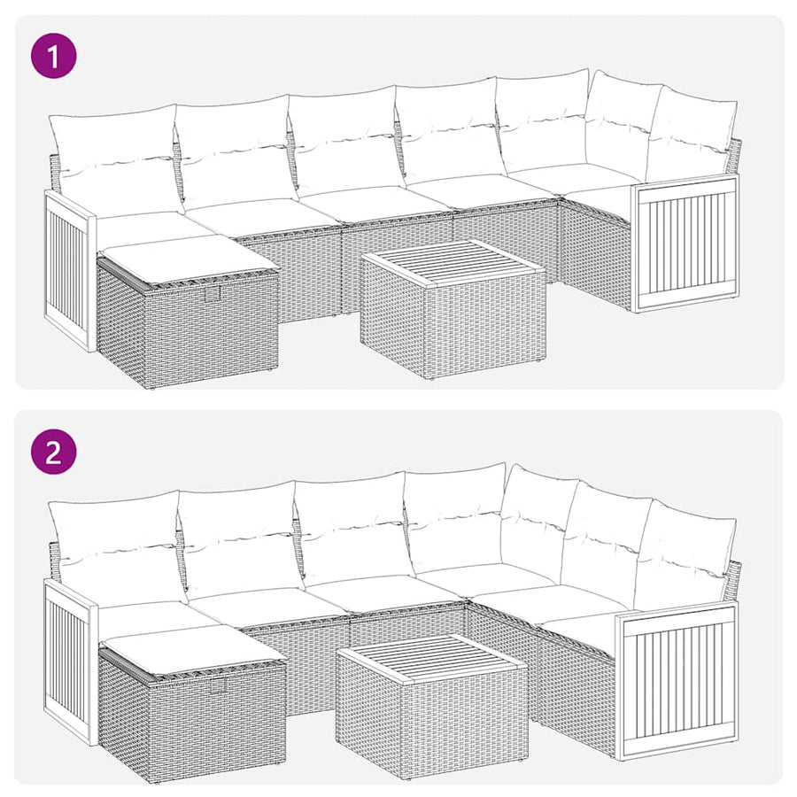 8-delige Loungeset met kussens poly rattan zwart