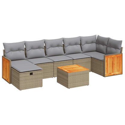 8-delige Loungeset met kussens poly rattan beige