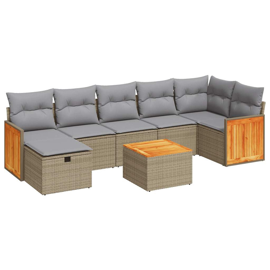 8-delige Loungeset met kussens poly rattan beige