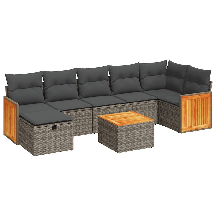 8-delige Loungeset met kussens poly rattan grijs