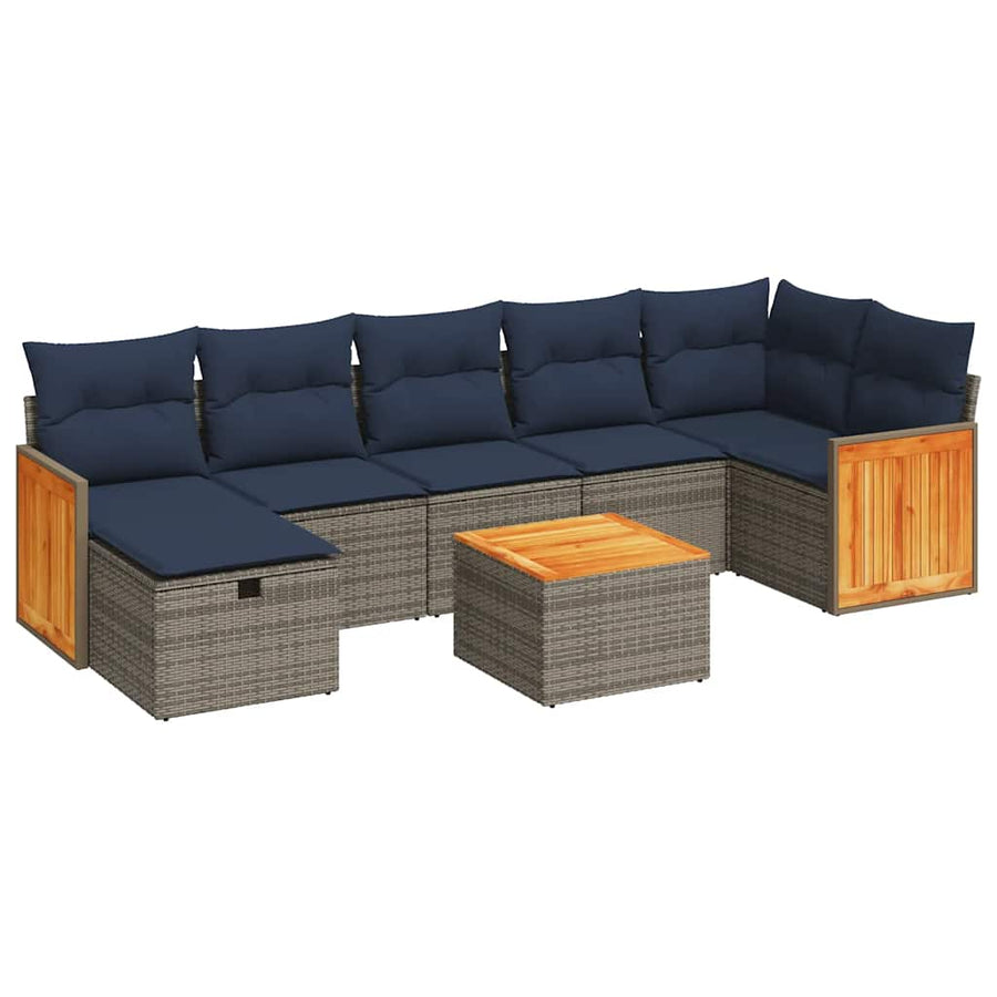 8-delige Loungeset met kussens poly rattan grijs