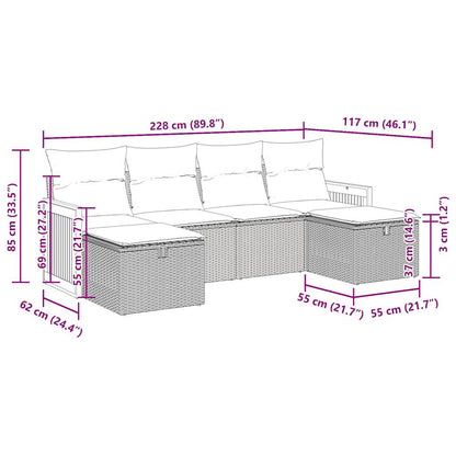6-delige Loungeset met kussens poly rattan zwart