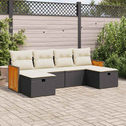 6-piece Lounge Set with Cushions Poly Rattan Black
