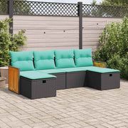 6-piece Lounge Set with Cushions Poly Rattan Black