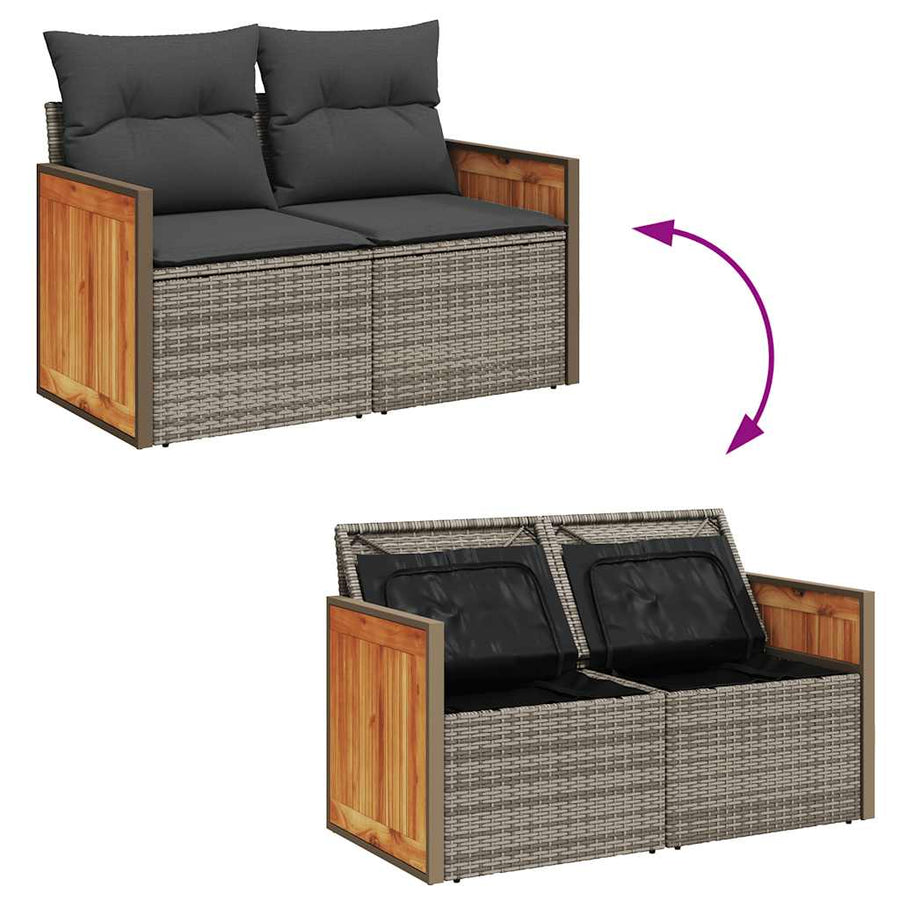 6-delige Loungeset met kussens poly rattan grijs