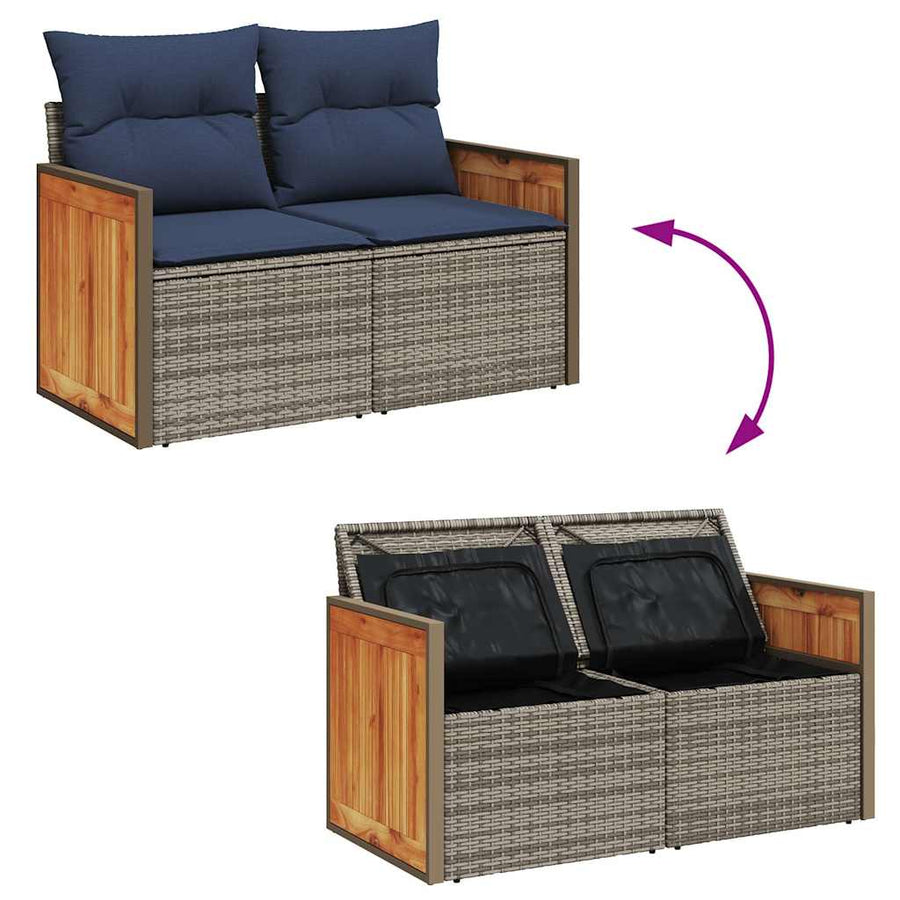 6-delige Loungeset met kussens poly rattan grijs