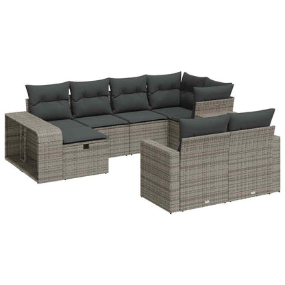 10-delige Loungeset met kussens poly rattan grijs
