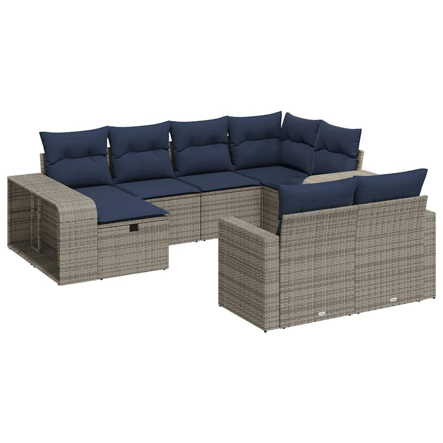 10-delige Loungeset met kussens poly rattan grijs