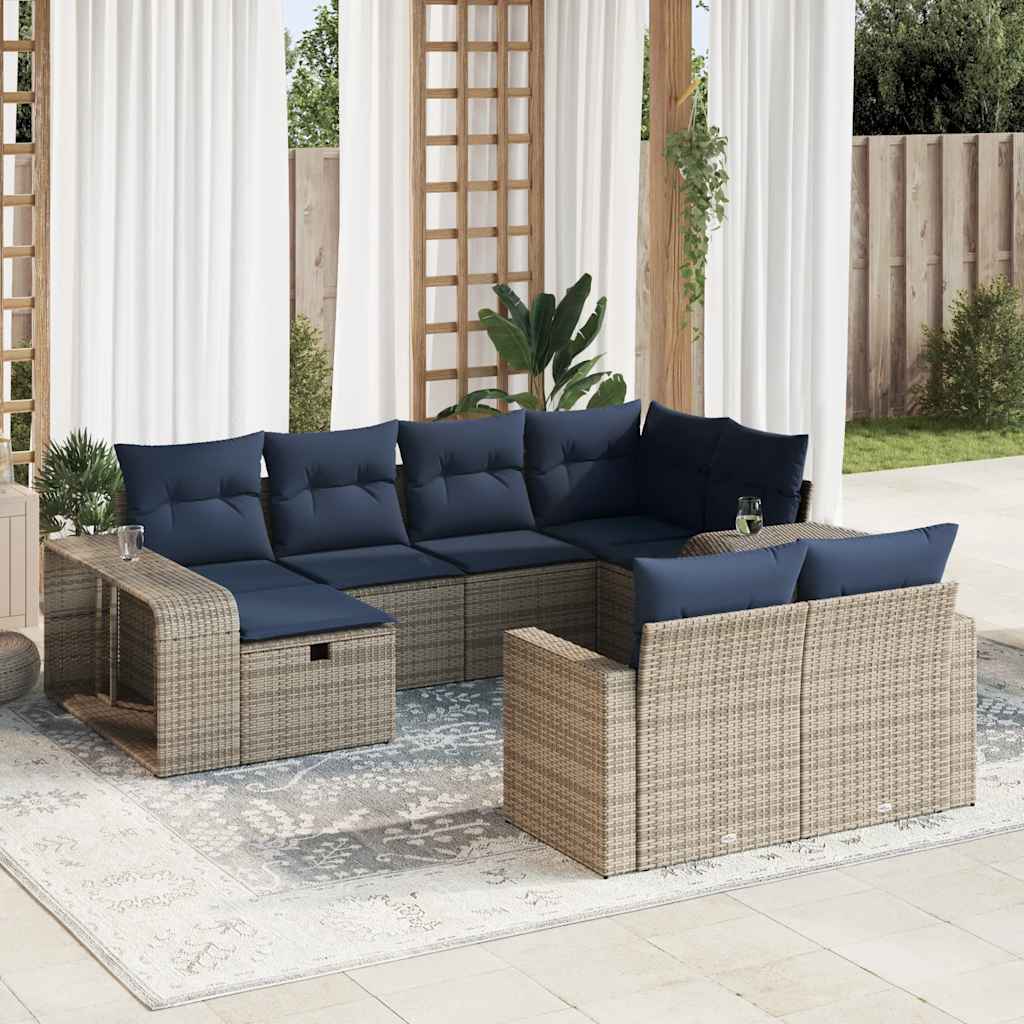 10-delige Loungeset met kussens poly rattan grijs