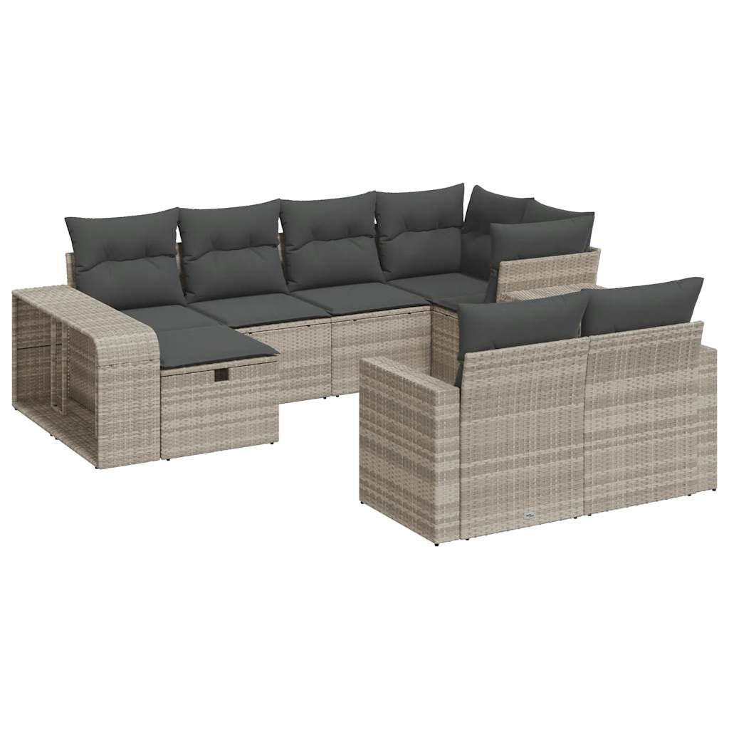 10-delige Loungeset met kussens poly rattan lichtgrijs