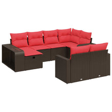 10-delige Loungeset met kussens poly rattan bruin