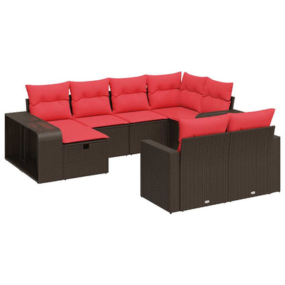 10-delige Loungeset met kussens poly rattan bruin