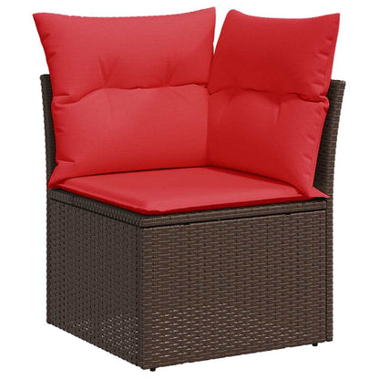 10-delige Loungeset met kussens poly rattan bruin